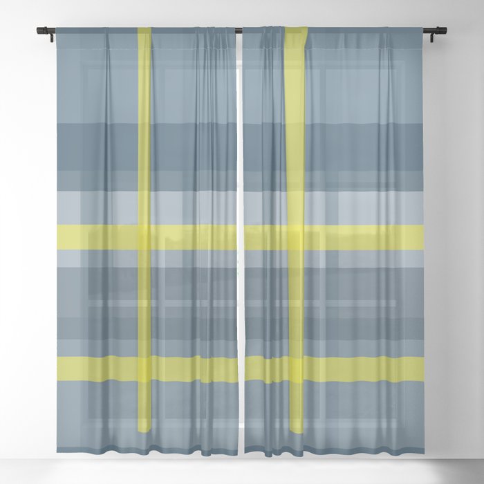 Blue And Yellow Plaid Pattern Sheer Curtain By