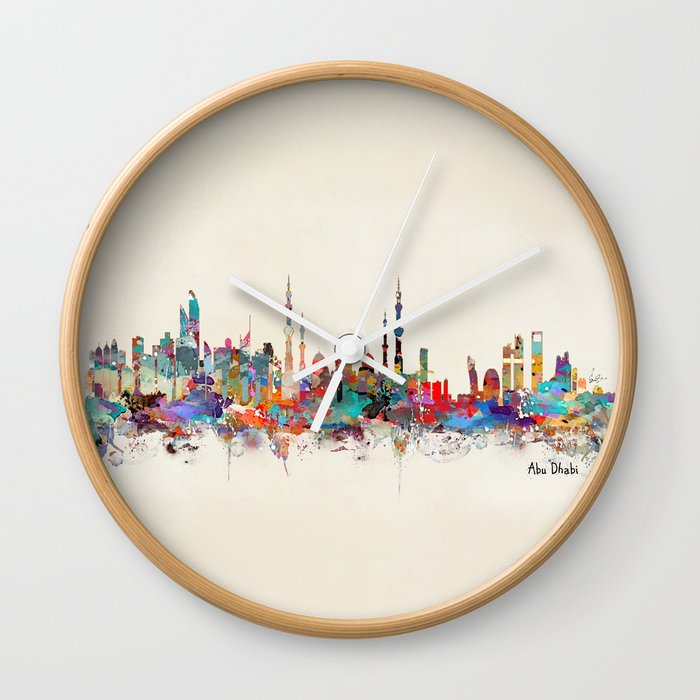 Abu Dhabi skyline Wall Clock by bri.buckley Society6