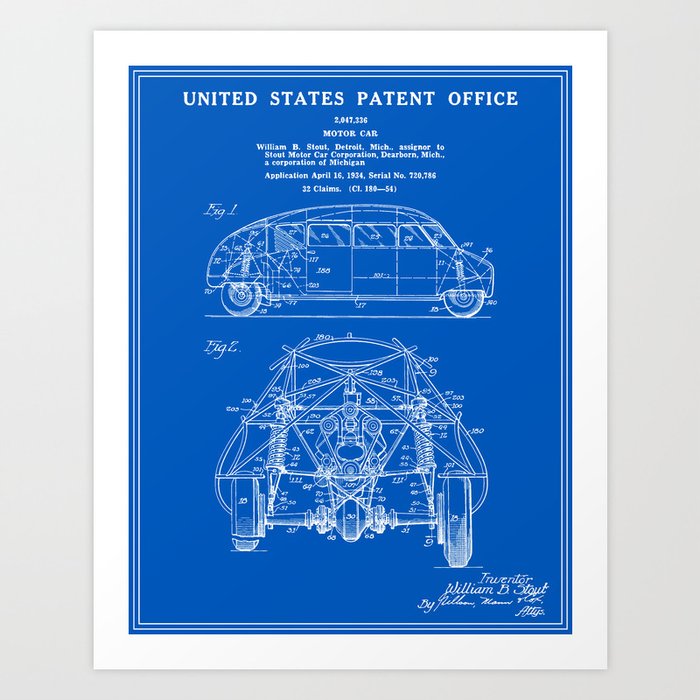 Motor Car Patent - Blueprint Art Print