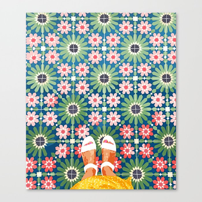 For The Love of Tiles | Moroccan Modern Bohemian Décor | Exotic Travel Watercolor Painting Canvas Print
