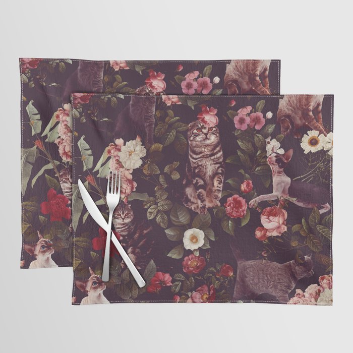 Cat and Floral Pattern Placemat