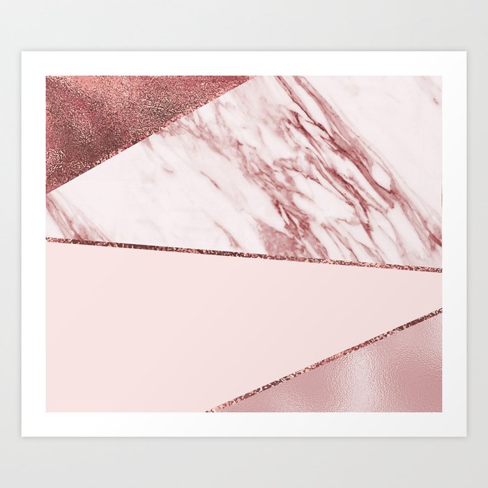 Spliced mixed pinks rose gold marble Art Print
