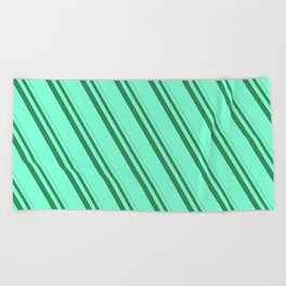 [ Thumbnail: Sea Green and Aquamarine Colored Stripes Pattern Beach Towel ]