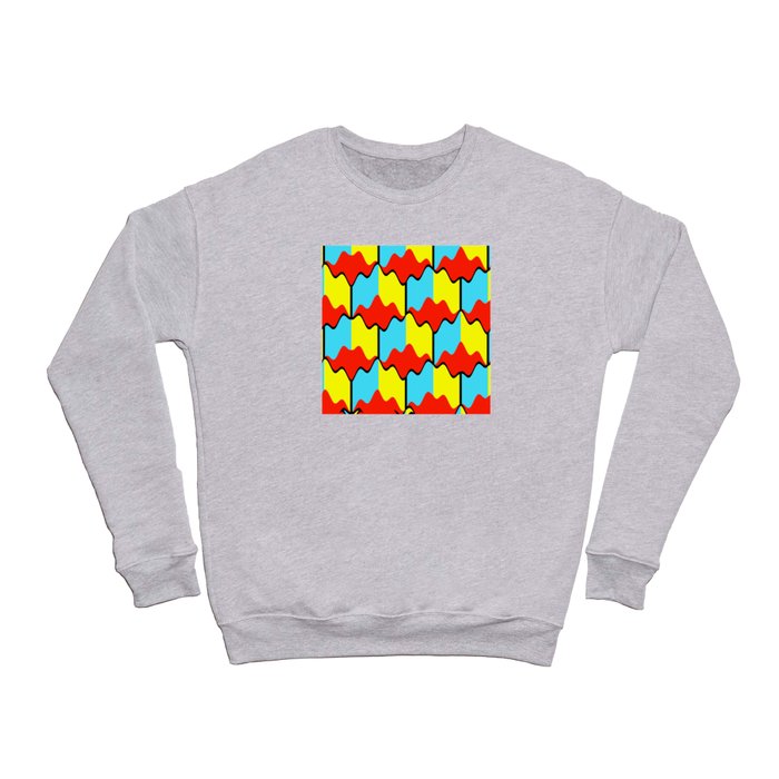 Abstract geometric conceptual bold design pattern of yellow blue squares and red wavy shapes Crewneck Sweatshirt