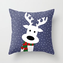 Reindeer in a snowy day (blue) Throw Pillow