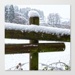 New Zealand Photography - Wooden Fence Covered In Snow Canvas Print