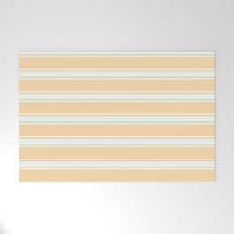 [ Thumbnail: Tan and Mint Cream Colored Lined Pattern Welcome Mat ]