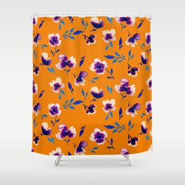 Abstract watercolor peony poppy violet flowers and leaves pattern Shower Curtain