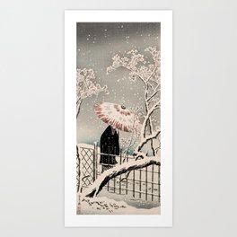 Ukiyo-e Snowing Day, Woman With Umbrella Art Print