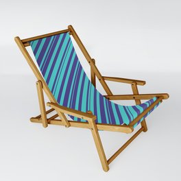 [ Thumbnail: Dark Slate Blue and Turquoise Colored Striped/Lined Pattern Sling Chair ]