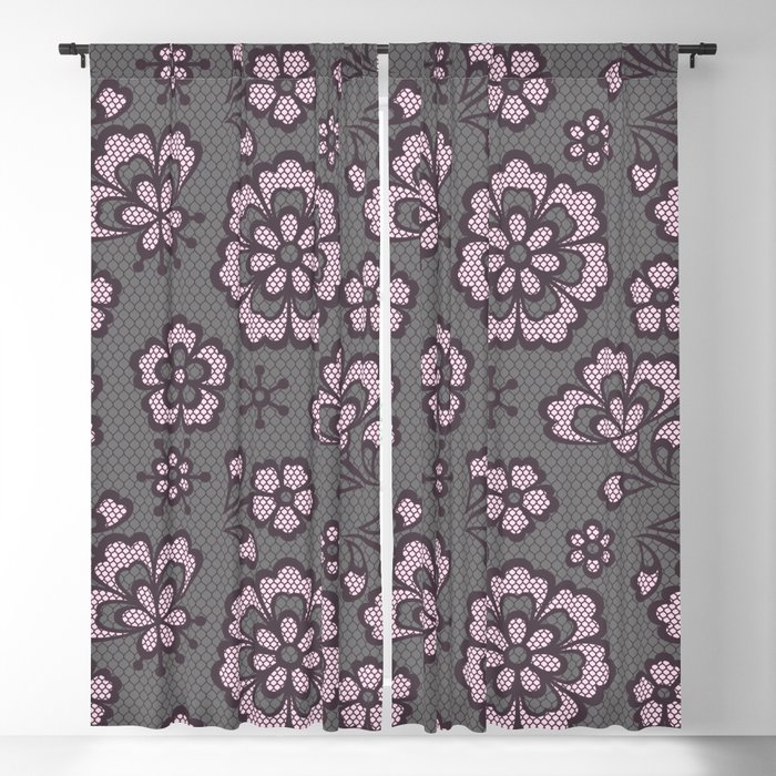 Vintage Floral Gray & Pink Lace Blackout Curtain