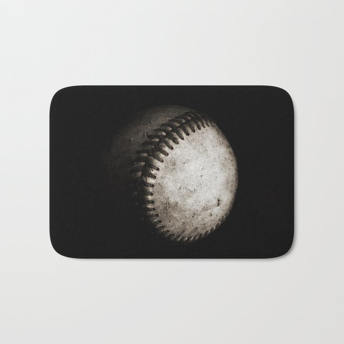 Battered Baseball in Black and White Bath Mat