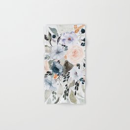 Loose Blue and Peach Floral Watercolor Bouquet  Hand & Bath Towel