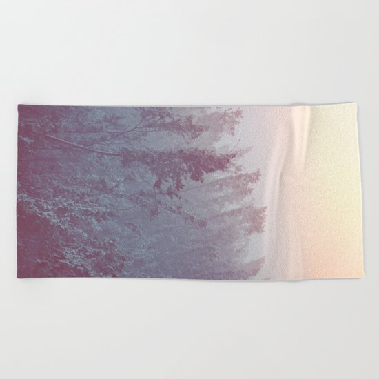 Forest Fog - Snowy Mountain Trees at Sunset Beach Towel