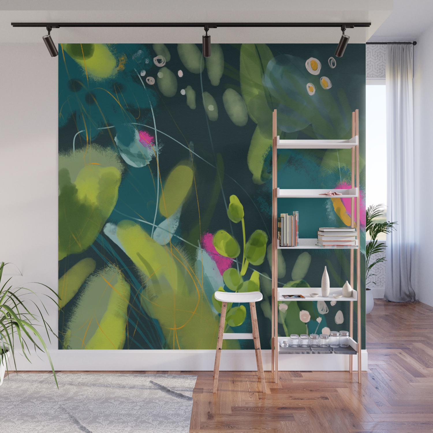 Abstract Jungle Fever Leaves In Floral Green Wall Mural By