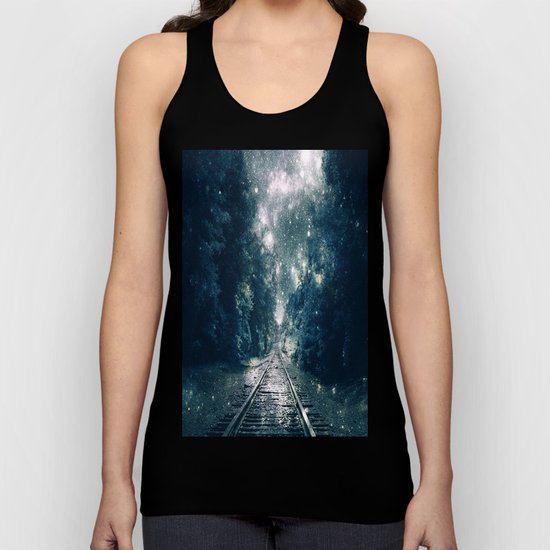 Dream Train Tracks Teal : "Next Stop, Anywhere" Unisex Tank Top