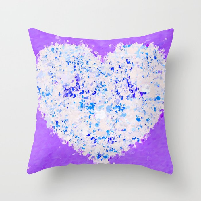 blue and white heart shape with purple background Throw Pillow