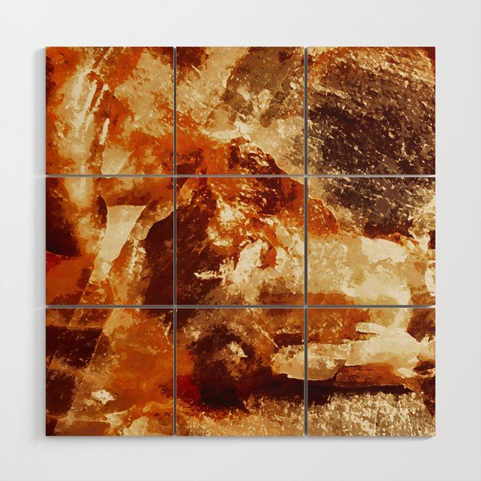 Orange, Gold and Brown Marble Texture Wood Wall Art
