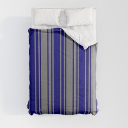 [ Thumbnail: Blue & Grey Colored Stripes/Lines Pattern Comforter ]