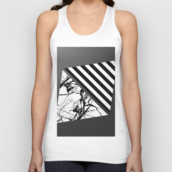 Stripes N Marble 3 - Abstract Black and white stripes and marble textured triangles on metallic Unisex Tank Top