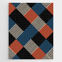 Diamond Plaid Stripes Harlequin Blue Orange Black Beige Jigsaw Puzzle