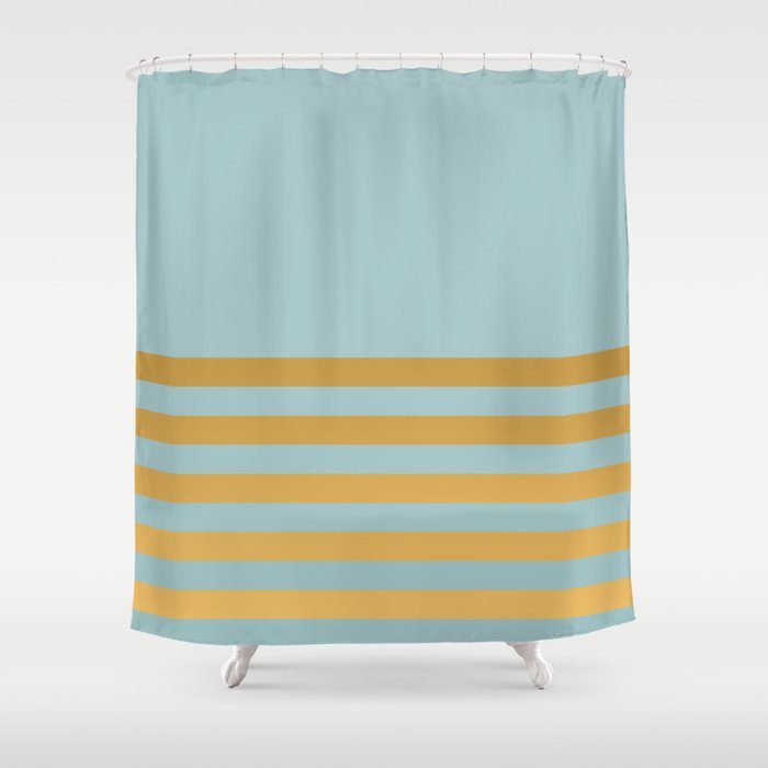 Solid Dusty Turquoise and Gold Stripes Split in Horizontal Halves Shower Curtain