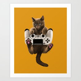 Gamer cat Playstation 4 Art Print