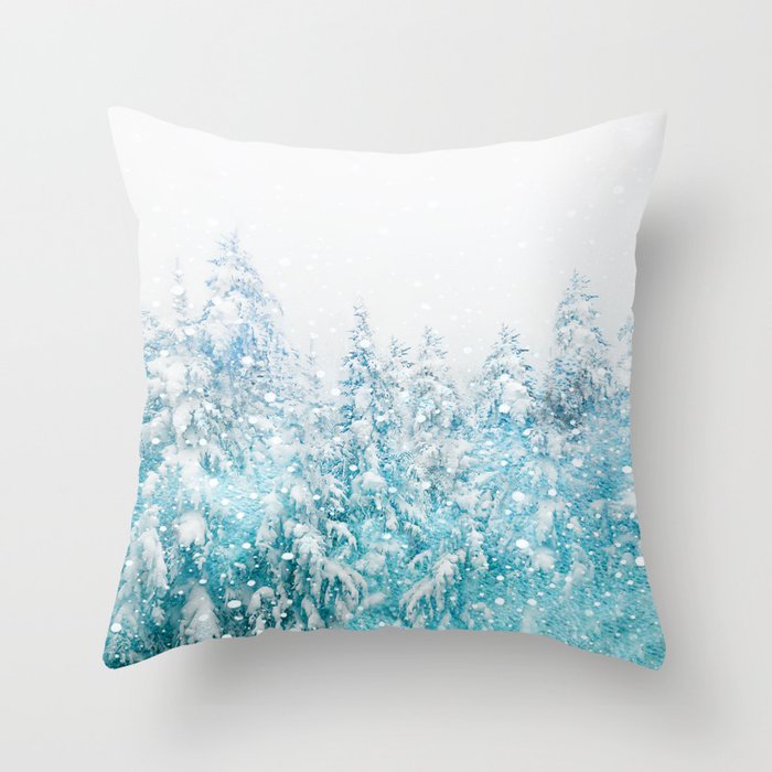 Snowy Pines Throw Pillow