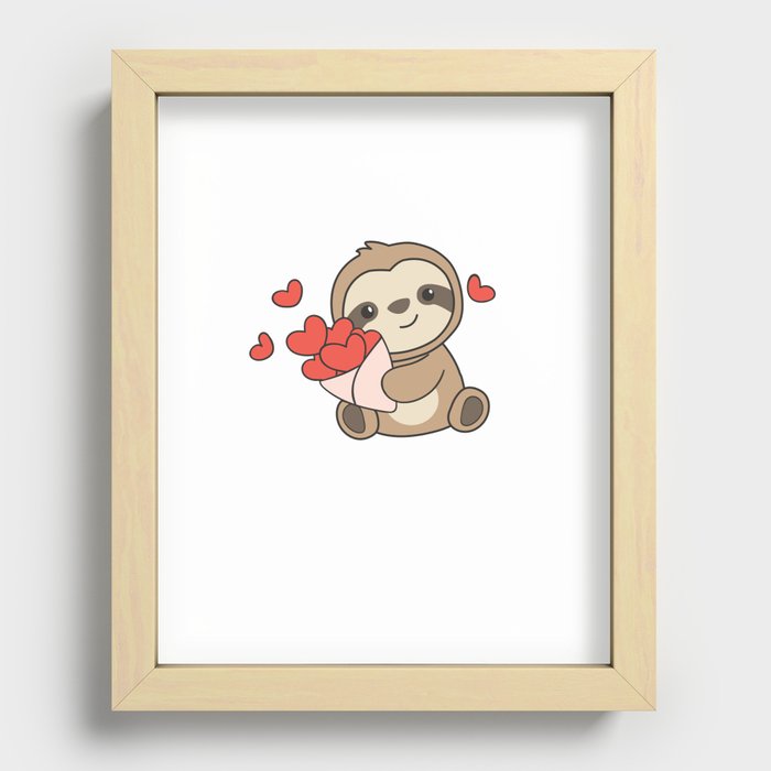 Sloth Cute Animals With Hearts Favorite Animal Recessed Framed Print