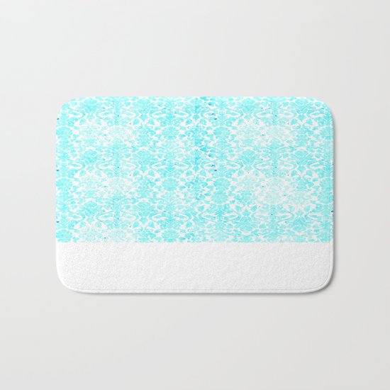 Aqua Blue Damask Bath Mat