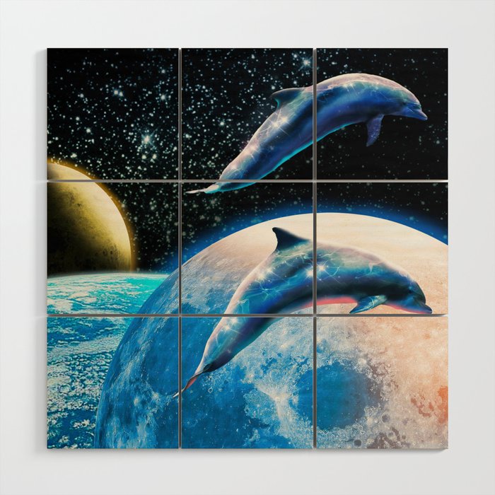 Galaxy Dolphin - Dolphins In Space Wood Wall Art