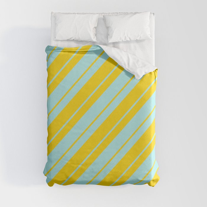 Turquoise and Yellow Colored Stripes/Lines Pattern Duvet Cover