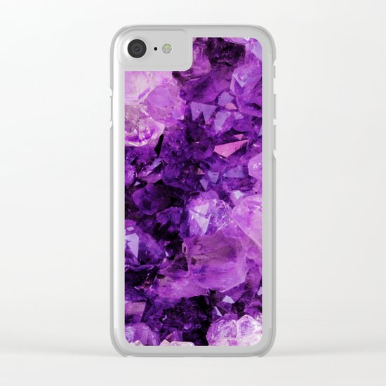 Purple Amethyst Crystals Clear iPhone Case