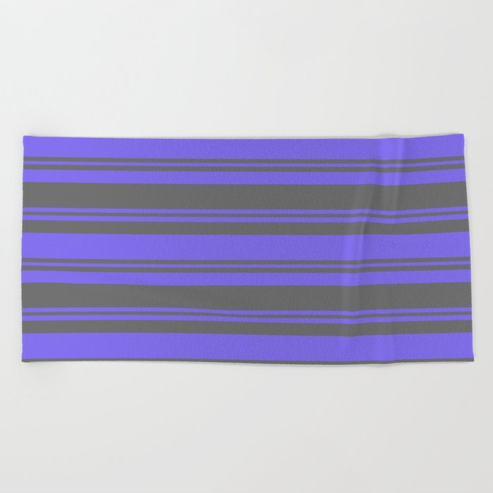 Medium Slate Blue and Dim Gray Colored Pattern of Stripes Beach Towel