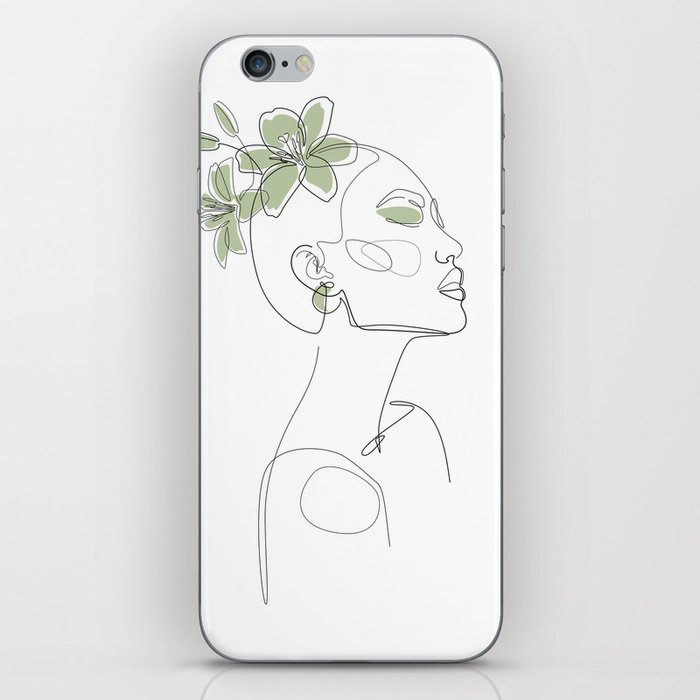 Matcha Lily Lady / white and green girl face illustration iPhone Skin