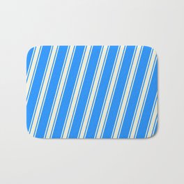[ Thumbnail: Blue and Beige Colored Striped/Lined Pattern Bath Mat ]