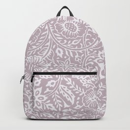 Woodblock print repeating pattern in gray and white Backpack