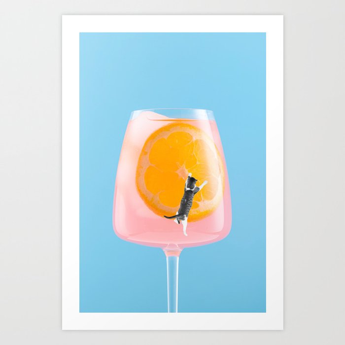 04_Cat in colorful cocktail Art Print