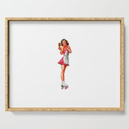 Sexy Brunette Pin Up With Icecream Skates And Maid Dress Serving Tray