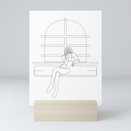 "Nudes by the Window" - Single Line Drawing of Nude Woman with Camera Mini Art Print
