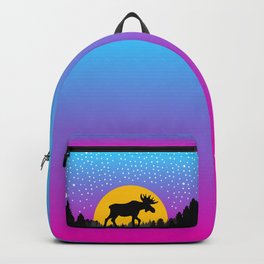 Moose Moon Light Pink and Light Blue Backpack | Drawing, Julia, Nationalparks, Utah, Yellowstone, Stars, Lake, Animal, Moon, Moab 