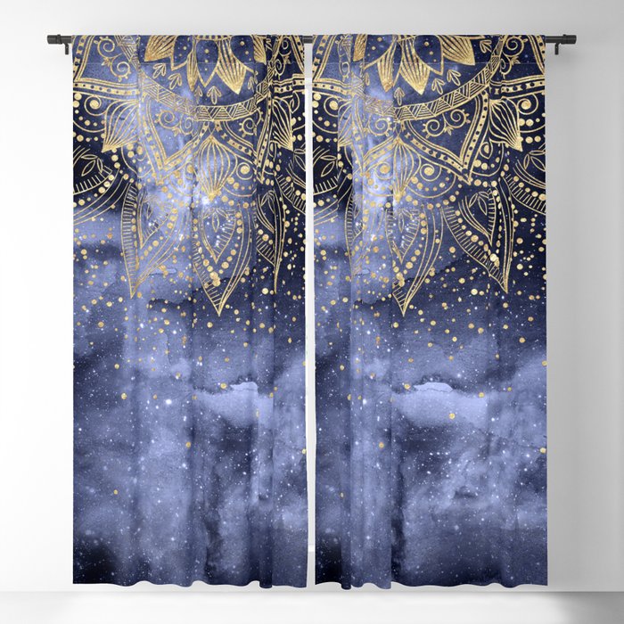whimsical gold mandala confetti design Blackout Curtain