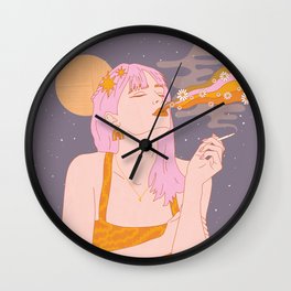 Woman Smoking Daisy Flowers Wall Clock