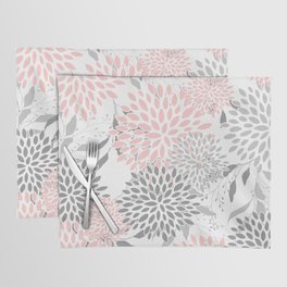 Festive, Floral Prints, Leaves and Blooms, Pink, Gray and White Placemat
