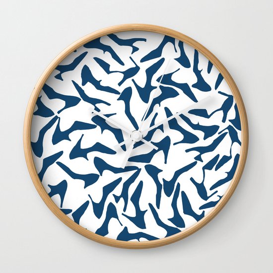 Shoes Navy on White Wall Clock