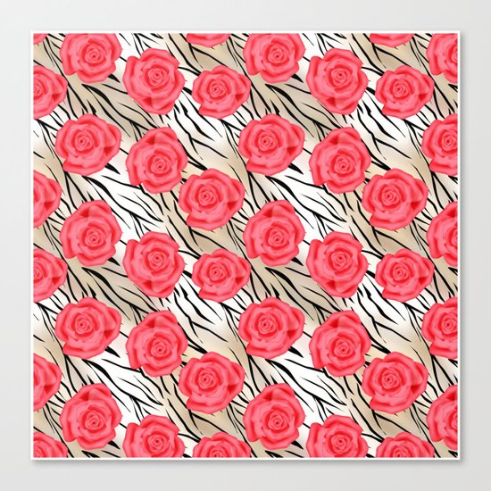 Red roses on a light tiger background . Canvas Print