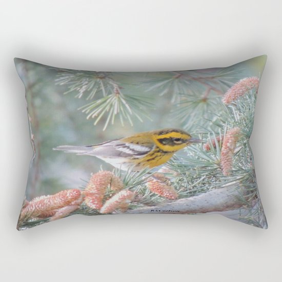 A Townsend's Warbler Spruces Up Rectangular Pillow