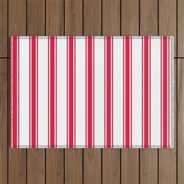 [ Thumbnail: White and Crimson Colored Stripes Pattern Outdoor Rug ]