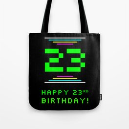 [ Thumbnail: 23rd Birthday - Nerdy Geeky Pixelated 8-Bit Computing Graphics Inspired Look Tote Bag ]