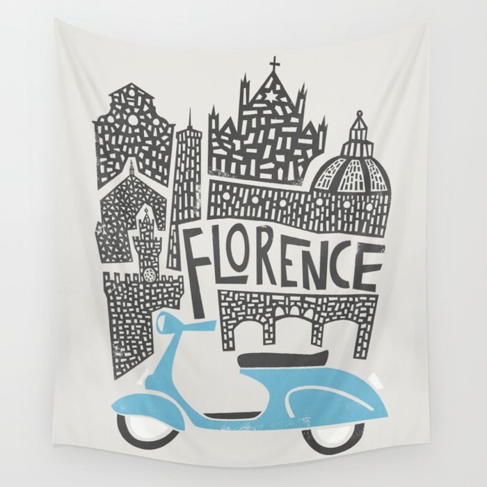 Florence Cityscape Wandbehang | Graphic-design, Digital, Illustration, Abstrakt, Florence, Italien, Firenze, Travel-art, Scooter, Duomo